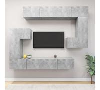 Qnhdfrt Set di credenza per TV, grigio cemento, in legno da appendere, 8 pezzi, moderno, con spazio per il soggiorno