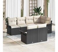 Qnhdfrt Set di divani da esterno in polyrattan con cuscino per 6 persone, giardino, balcone, salottino, nero, rettangolare, opaco, in rattan naturale, montaggio richiesto
