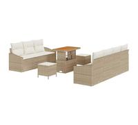 Qnhdfrt Set di divani da giardino, 10 pezzi, beige e crema, moderni, in rattan sintetico, con spazio 90 x 55 x 71 cm, struttura in acciaio e legno di acacia per giardino, terrazza e piccolo balcone