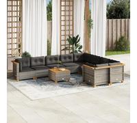 Qnhdfrt Set di divani da giardino, 10 pezzi, grigio PE rattan con cuscino, design modulare, per giardino, terrazza, balcone, lounge