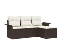 Qnhdfrt Set di divani da giardino, 4 pezzi, in polyrattan, marrone, per terrazza e balcone, mobili lounge modulari con funzione vano portaoggetti nella seduta e comodi cuscini, gruppo di sedute per
