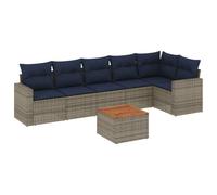 Qnhdfrt Set di divani da giardino, 7 pezzi, in polyrattan, con vano portaoggetti e tavolo in legno di acacia, set modulare con cuscini, mobili da giardino per terrazza ed esterni, grigio