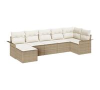 Qnhdfrt Set di divani da giardino, 7 pezzi, set modulare in polyrattan beige, per esterni, con cuscini e vano portaoggetti, include elemento angolare, modulo centrale, braccioli e poggiapiedi