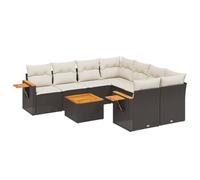 Qnhdfrt Set di divani da giardino, 9 pezzi, in polyrattan, con cuscini, tavolo da giardino, vano portaoggetti sotto la seduta, design modulare per terrazza e giardino, nero