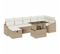Qnhdfrt Set di divani da giardino da 8 pezzi, in polyrattan, beige, modulare, con tavolo da giardino e spazio per riporre oggetti, per terrazza e giardino, mobili da giardino robusti, 7 posti