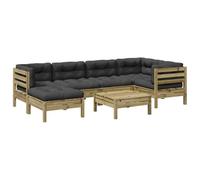 Qnhdfrt Set di divani da giardino in legno di pino massiccio, 7 pezzi, set modulare per terrazza e giardino, con cuscini color antracite, impregnato in autoclave, adattabile in modo flessibile