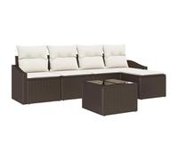 Qnhdfrt Set di divani da giardino in polyrattan, 6 pezzi, con tavolo regolabile in altezza e vano portaoggetti, per 4 persone, set di mobili da terrazza modulari, marrone