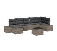 Qnhdfrt Set di divani da giardino in polyrattan, 7 pezzi, colore grigio, gruppo lounge modulare con vano portaoggetti e tavolo regolabile in altezza, per giardino e terrazza, cuscino per seduta