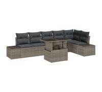 Qnhdfrt Set di divani da giardino in polyrattan, 7 pezzi, grigio, gruppo lounge per terrazza e giardino, con tavolo regolabile in altezza e vano portaoggetti integrato, set modulare per 6 persone