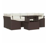 Qnhdfrt Set di divani da giardino in polyrattan, 7 pezzi, modulare con tavolo regolabile in altezza, per terrazza e giardino, per 6 persone, colore marrone, tessuto a mano, cuscino incluso