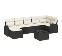 Qnhdfrt Set di divani da giardino in polyrattan, 8 pezzi, set modulare con vano portaoggetti, 6 posti, mobili da giardino per terrazza ed esterni con cuscini, colore nero