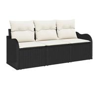 Qnhdfrt Set di divani da giardino in polyrattan a 3 posti, colore nero, mobili da giardino modulari con seduta e cuscini per lo schienale, moderno set da giardino per terrazza, balcone e esterni