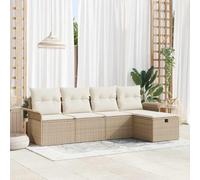 Qnhdfrt Set di divani da giardino in polyrattan con cuscino, 5 lg, per esterni, colore beige, materiale resistente alle intemperie, per giardino, terrazza e balcone