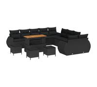 Qnhdfrt Set di divani da giardino in polyrattan da 14 pezzi, per giardino e terrazza, con tavolo, 4 poltrone, 6 moduli centrali, 3 sgabelli, mobili lounge per esterni, colore nero