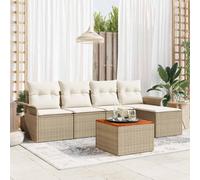 Qnhdfrt Set di divani da giardino in rattan naturale e legno di acacia, beige, 5 lg. Outdoor Lounge Set con cuscino, design moderno per giardino e terrazza
