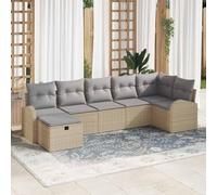 Qnhdfrt Set di divani da giardino in robusto rattan beige con cuscino in poliestere, 7 lg. lounge modulare per esterni, terrazza, balcone e giardino