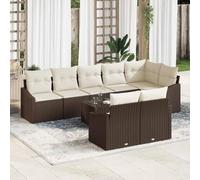 Qnhdfrt Set di divani sezionali per esterni, in polyrattan marrone, con cuscino beige, per 8 persone, giardino, terrazza, balcone