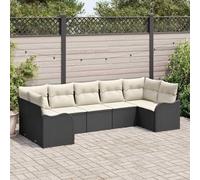 Qnhdfrt Set di divani sezionali per esterni, in polyrattan nero, con cuscino color crema, design modulare, per giardino, balcone e terrazza, robusto e resistente alle intemperie
