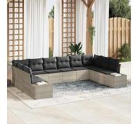 Qnhdfrt Set di divani sezionali per esterni, in rattan sintetico, con cuscino, grigio chiaro, 10 pezzi, modulari e resistenti alle intemperie, per giardino, terrazza e balcone