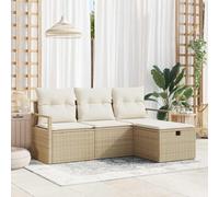 Qnhdfrt Set di divano da esterno in polyrattan con cuscino, beige, 3 LG., design modulare, resistente alle intemperie, per giardino, terrazza e balcone