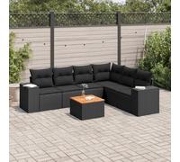 Qnhdfrt Set di divano da giardino, 7 pezzi, in rattan sintetico, con tavolo e cuscino in legno di acacia, per terrazza, giardino, balcone, salone