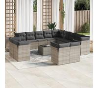 Qnhdfrt Set di divano da giardino grigio 7 angoli e 6 divani medi con cuscino da tavolo in PE rattan modulare per esterni, terrazza, giardino, balcone