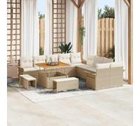 Qnhdfrt Set di divano da giardino in polyrattan e acacia con cuscino color crema per 4 persone, design moderno, resistente alle intemperie e facile da montare per balcone, terrazza e giardino