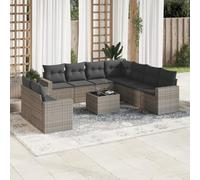 Qnhdfrt Set di divano da giardino, in rattan sintetico, 10 pezzi, con cuscino e tavolo in vetro, per terrazza, balcone, giardino