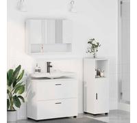 Qnhdfrt Set di mobili da bagno, 3 pezzi, bianco, 76,5 x 35 x 64 cm, in materiale legno, con mobiletto a specchio, molto spazio di archiviazione, design moderno per piccoli bagni, WC degli ospiti e