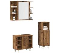 Qnhdfrt Set di mobili da bagno, 3 pezzi, effetto legno vecchio, in legno con armadietto a specchio e armadietti, per un bagno elegante con ampio spazio