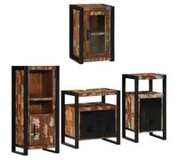 Qnhdfrt Set di Mobili da Bagno 4 Pezzi Legno Massello Riciclato | Set coordinato con quattro arredi salvaspazio in vero legno e metallo per organizzare al meglio un bagno moderno.