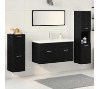 Qnhdfrt Set di mobili da bagno, 5 pezzi, in rovere nero, 30 x 30 x 130 cm, in legno moderno, armadietto medico, mobili da bagno con specchio per piccoli bagni