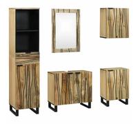 Qnhdfrt Set di mobili da bagno, 5 pezzi, marrone massiccio, legno di mango, 38 x 33 x 160 cm, moderna credenza con armadietto a specchio, cassetti, mensole per piccoli appartamenti da bagno