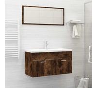 Qnhdfrt Set di mobili da bagno con specchio, in legno di incenso, 90 cm, da appendere, sottile per lavabo, mobili da bagno