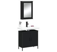 Qnhdfrt Set di mobili da bagno con specchio nero da appendere e lavabo con vano portaoggetti in legno per bagno, 42 x 12 x 60 cm e 60 x 30 x 60 cm