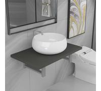 Qnhdfrt Set di mobili da bagno da parete con lavabo rotondo in ceramica, colore grigio, struttura in metallo bianco, 60 x 40 x 16,3 cm, diametro 40 x 15 cm, per bagno, bagno, bagno, bagno, bagno
