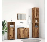 Qnhdfrt Set di mobili da bagno effetto legno anticato in legno con mobiletto lavandino, specchio e armadietti da bagno per un bagno elegante, durevole e resistente all'umidità con ampio spazio di