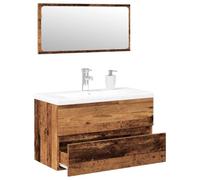 Qnhdfrt Set di mobili da bagno effetto legno vecchio, 80 cm, con lavabo in ceramica e specchio, montaggio a parete, scarico pop-up per piccoli bagni e WC degli ospiti