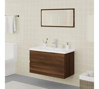 Qnhdfrt Set di mobili da bagno effetto quercia marrone con mobiletto per lavabo, specchio e vasca da incasso, design elegante, molto spazio per il montaggio a parete, larghezza 80 cm, materiale in