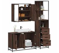 Qnhdfrt Set di mobili da bagno effetto rovere marrone in legno e metallo, set completo con armadietto a specchio, mobiletto per lavabo e armadietto da bagno per elegante organizzazione del bagno