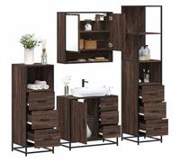 Qnhdfrt Set di mobili da bagno, effetto rovere, struttura in metallo, 4 pezzi, per lavabo, armadietto a specchio, piccolo con spazio