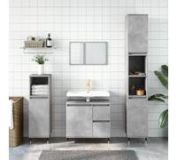 Qnhdfrt Set di mobili da bagno grigio cemento, in legno, con gambe in ferro, sottili, 3 pezzi, con mobiletto per lavandino, per spazio e design moderno
