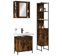 Qnhdfrt Set di mobili da bagno, in legno, 3 pezzi, con armadietto a specchio, mobiletto e armadietto alto, organizer per il bagno