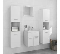 Qnhdfrt Set di mobili da bagno in legno bianco con lavabo in ceramica, base lavandino, 2 armadi alti e specchio per il bagno, design semplice con pratico spazio di archiviazione