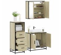 Qnhdfrt Set di mobili da bagno in legno di rovere Sonoma, con armadietto a specchio, mobiletto per lavabo e armadietto alto, design compatto, stabile, ricco di spazio per il bagno