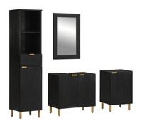 Qnhdfrt Set di mobili da bagno in legno nero con base lavabo, specchio e armadietti da bagno, design elegante con vano portaoggetti