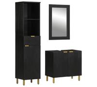 Qnhdfrt Set di mobili da bagno in legno nero con base lavabo, specchio e armadio alto per bagno, elegante e ricco di spazio