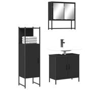 Qnhdfrt Set di mobili da bagno in legno nero con specchio, mobiletto lavabo e armadietto alto per bagno WC - Pratico set da 3 pezzi con molto spazio e design salvaspazio