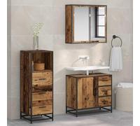Qnhdfrt Set di mobili da bagno in legno vecchio, 35 x 37,5 x 100 cm, con specchio e scaffale, design industriale moderno, robusto e salvaspazio, per piccoli bagni e ospiti WC