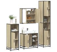Qnhdfrt Set di mobili da bagno in rovere Sonoma, con armadietto a specchio, mobiletto e armadietti, elegante per il vostro bagno, materiale in legno e metallo